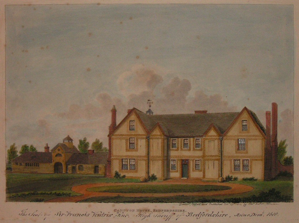 Aquatint - Campton House, Bedfordshire. The Seat of Sir Francis Ventris, Knt. High Sheriff of Bedfordshire, Anno Domi. 1610. - Fisher